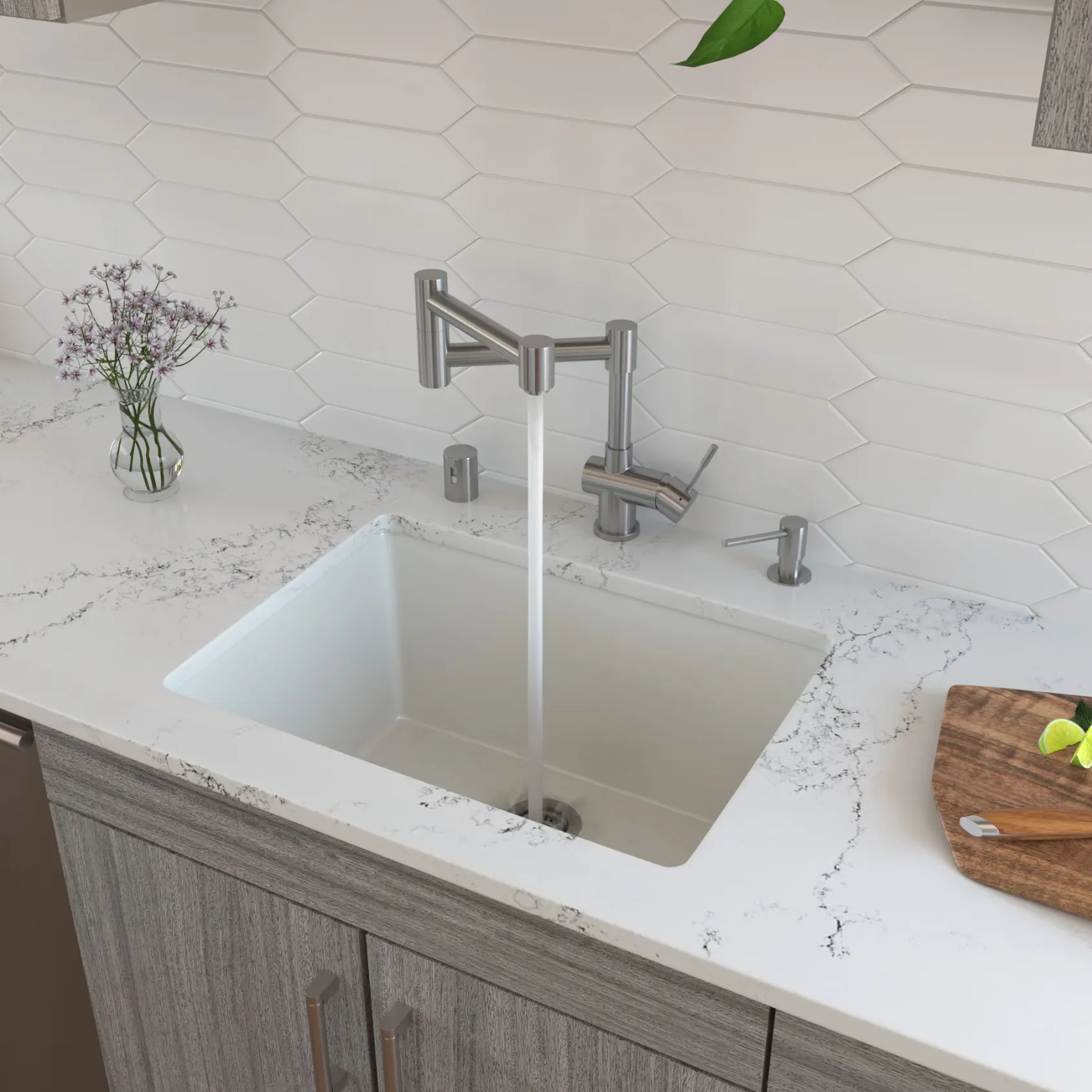 ALFI brand 24" Fireclay Dual Mount Kitchen Sink, White, AB2418UD-W