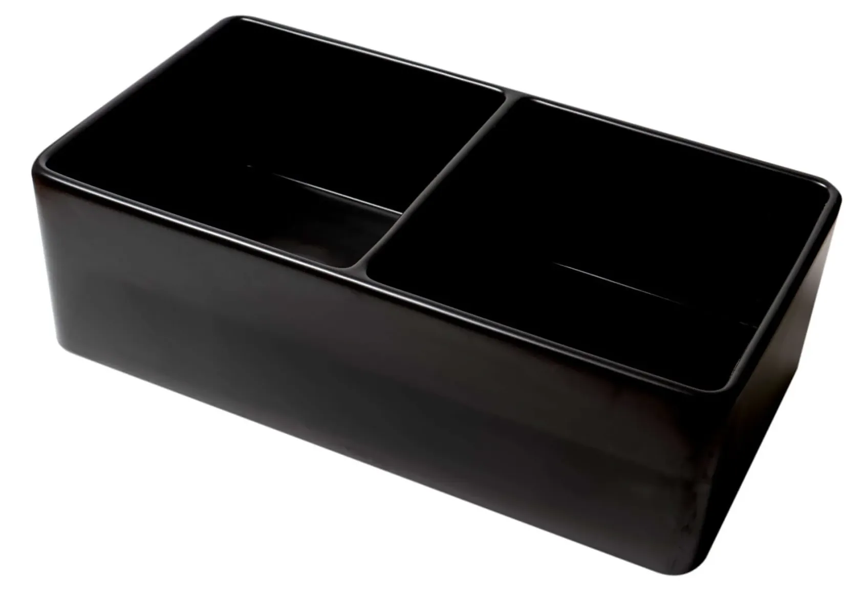 ALFI brand 33" Fireclay Farmhouse Sink, 50/50 Double Bowl, Black Matte, No Faucet Hole, ABF3318D-BM