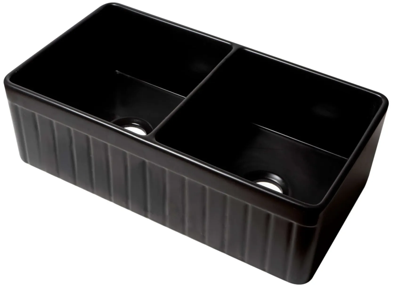 ALFI brand 33" Fireclay Farmhouse Sink, 50/50 Double Bowl, Black Matte, No Faucet Hole, ABF3318D-BM