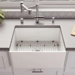 ALFI brand 24" Fireclay Farmhouse Sink, White, No Faucet Hole, ABF2418-W