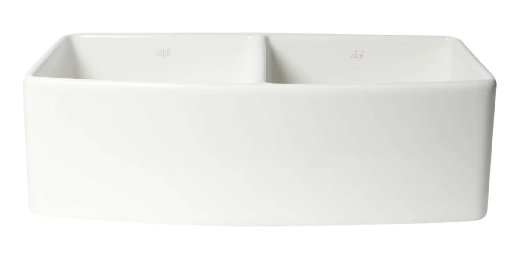 ALFI brand 33" Fireclay Farmhouse Sink with Accessories, 50/50 Double Bowl, White, ABFC3320D-W