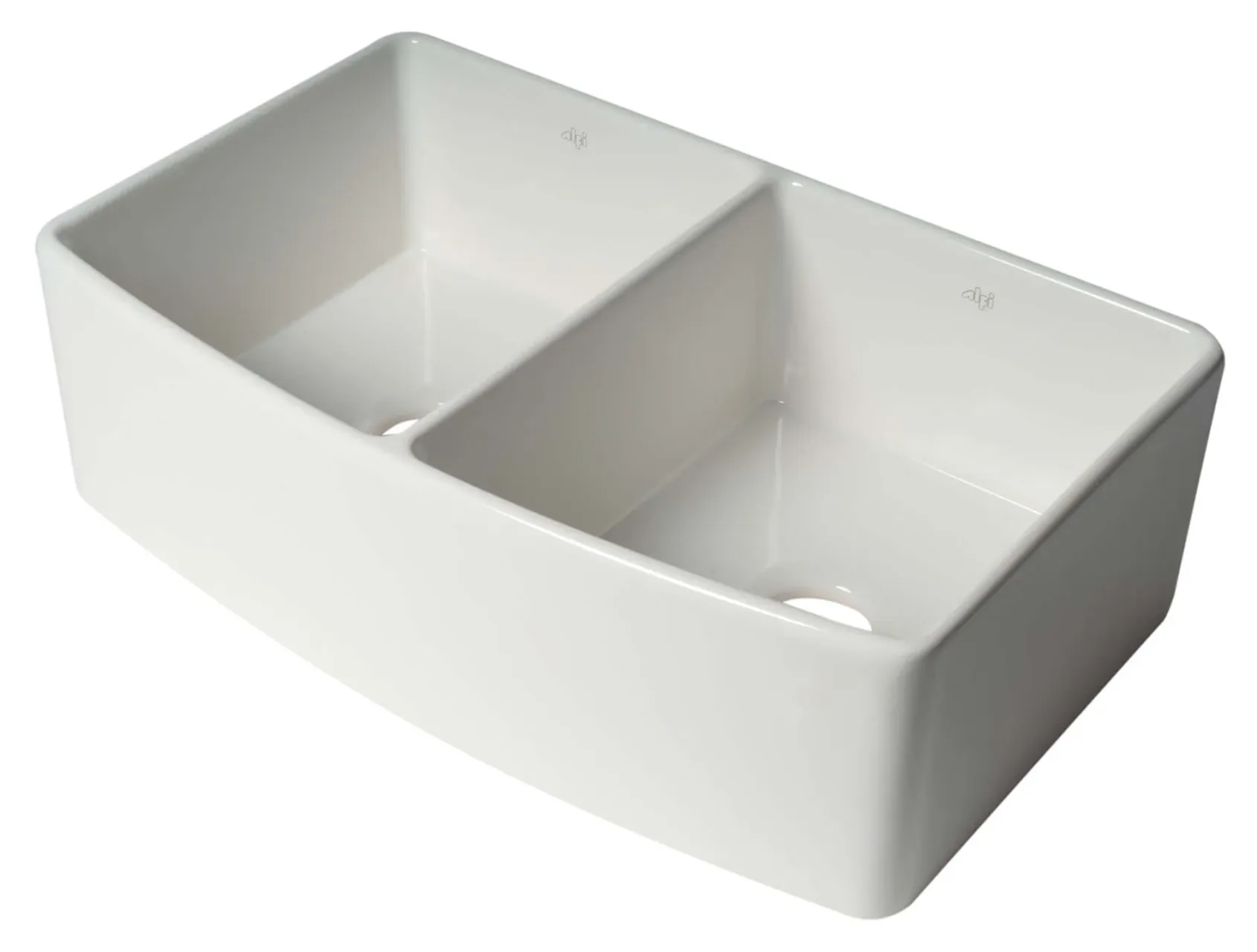 ALFI brand 33" Fireclay Farmhouse Sink with Accessories, 50/50 Double Bowl, White, ABFC3320D-W