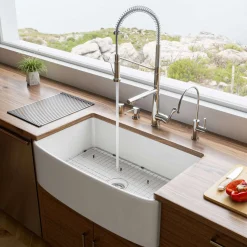 ALFI brand 33" Fireclay Farmhouse Sink with Accessories, White, ABFC3320S-W