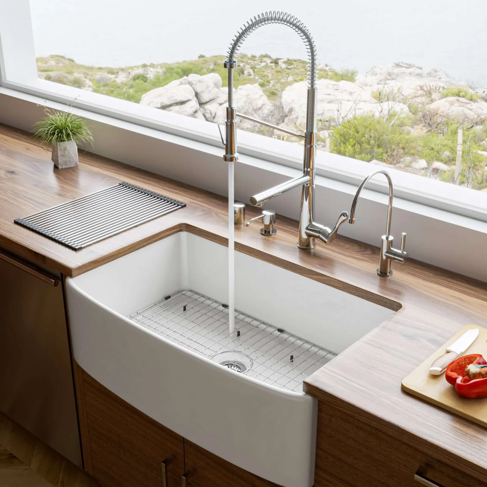 ALFI brand 33" Fireclay Farmhouse Sink with Accessories, White, ABFC3320S-W