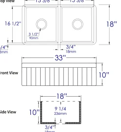 ALFI brand 33" Fireclay Farmhouse Sink, 50/50 Double Bowl, White, No Faucet Hole, ABF3318D-W