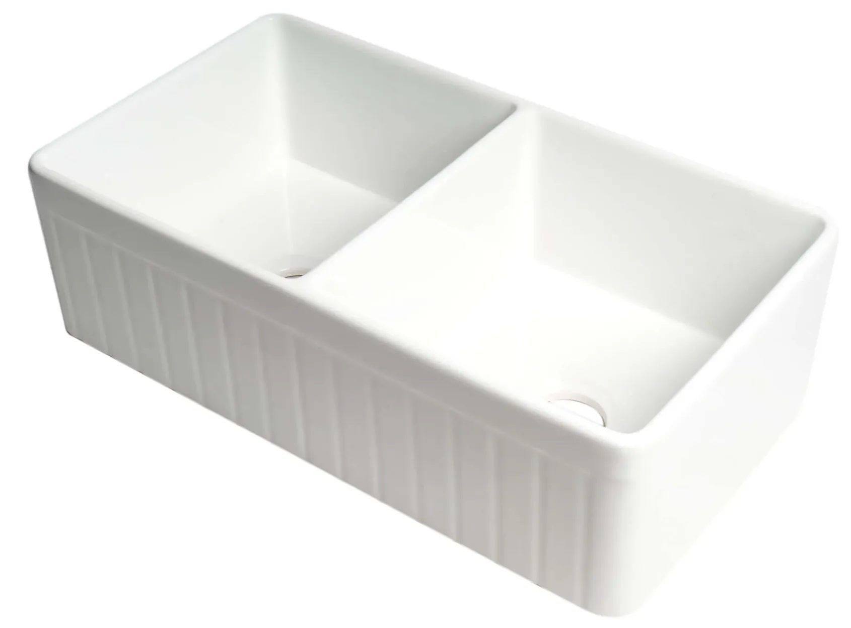 ALFI brand 33" Fireclay Farmhouse Sink, 50/50 Double Bowl, White, No Faucet Hole, ABF3318D-W