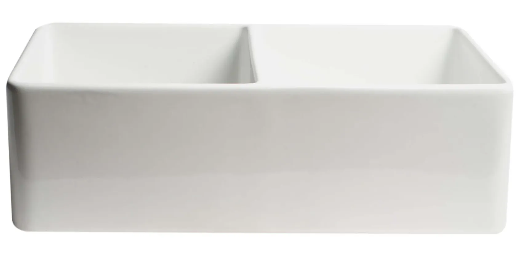 ALFI brand 33" Fireclay Farmhouse Sink, 50/50 Double Bowl, White, No Faucet Hole, ABF3318D-W