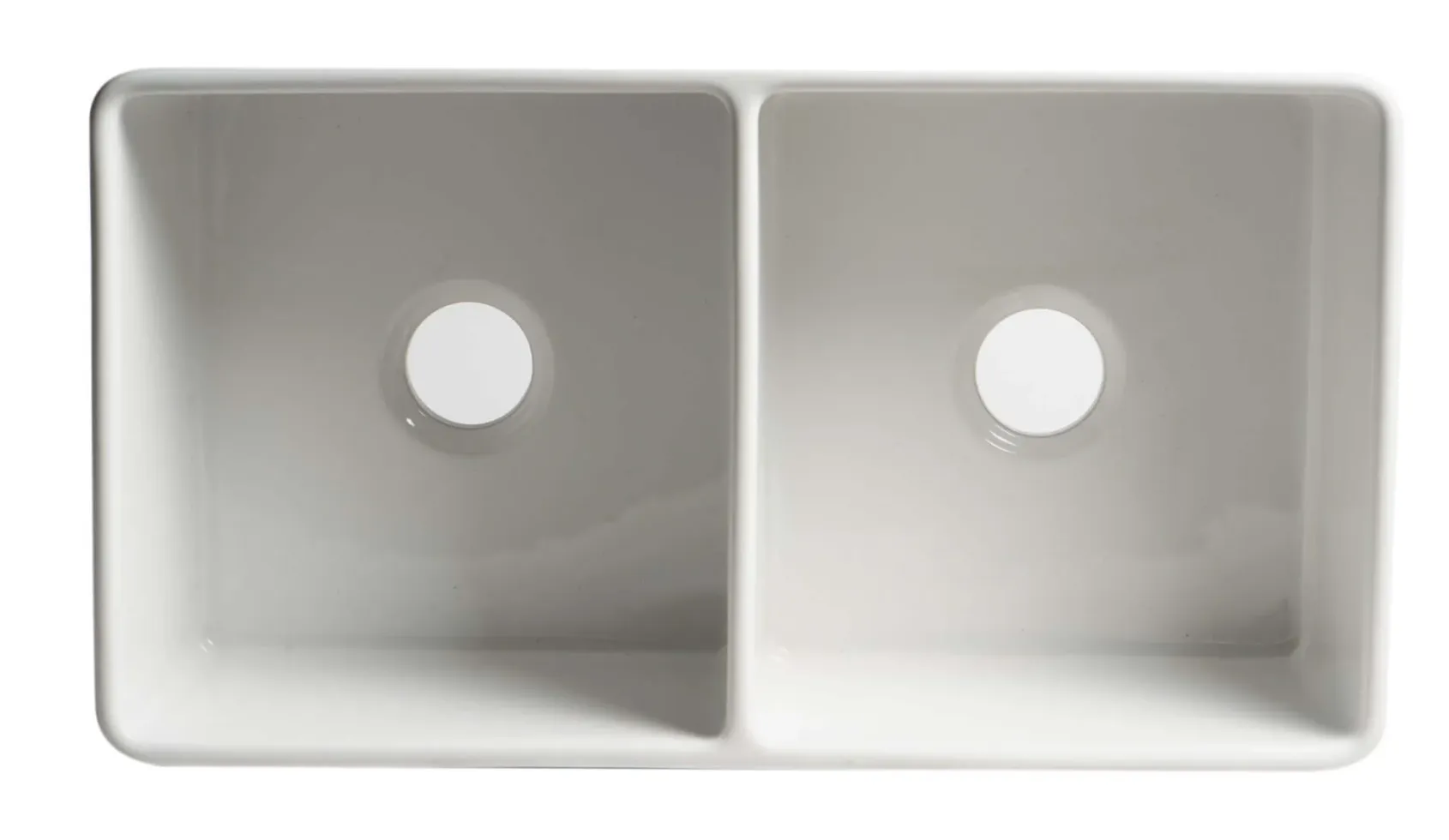 ALFI brand 33" Fireclay Farmhouse Sink, 50/50 Double Bowl, White, No Faucet Hole, ABF3318D-W