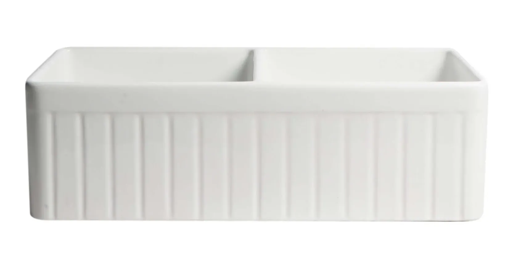 ALFI brand 33" Fireclay Farmhouse Sink, 50/50 Double Bowl, White, No Faucet Hole, ABF3318D-W