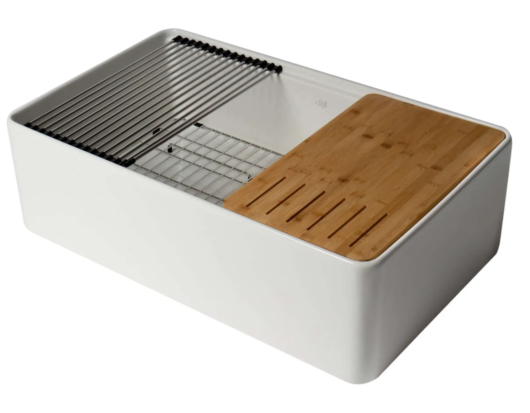 ALFI brand 33" Fireclay Workstation Farmhouse Sink with Accessories, White, ABFS3320S-W