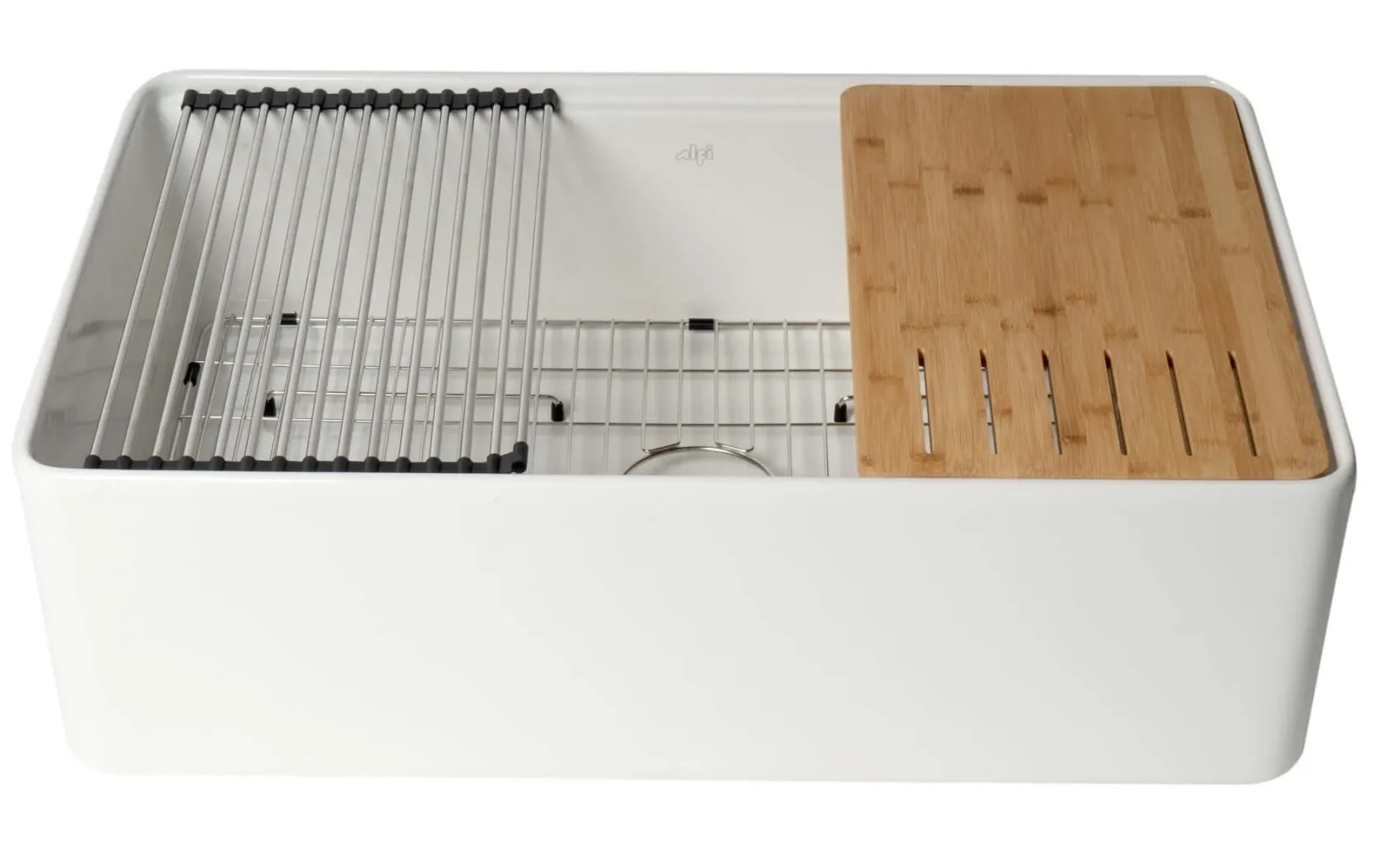 ALFI brand 33" Fireclay Workstation Farmhouse Sink with Accessories, White, ABFS3320S-W