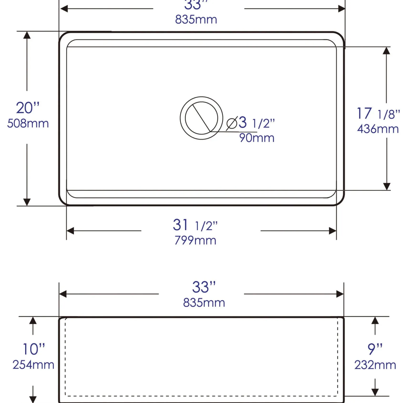 ALFI brand 33" Fireclay Workstation Farmhouse Sink with Accessories, White, ABFS3320S-W