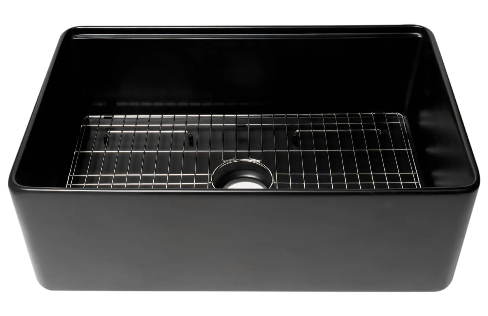ALFI brand 30" Fireclay Workstation Farmhouse Step Rim Sink with Accessories, Black Matte, No Faucet Hole, ABFS3020-BM