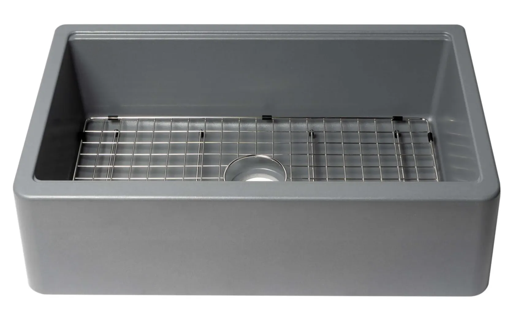 ALFI brand 33" Granite Composite Workstation Farmhouse Sink with Accessories, Titanium, No Faucet Hole, AB33FARM-T