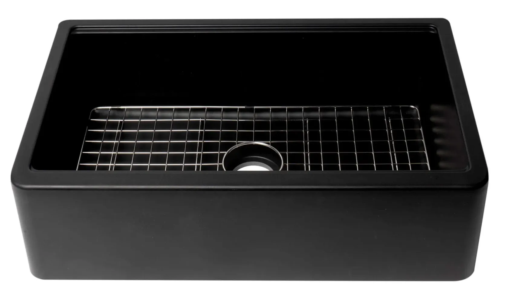 ALFI brand 33" Granite Composite Workstation Farmhouse Sink with Accessories, Black, No Faucet Hole, AB33FARM-BLA