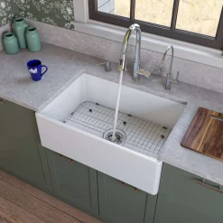 ALFI 30" Contemporary Smooth Fireclay Farmhouse Apron Sink, White, AB510-W