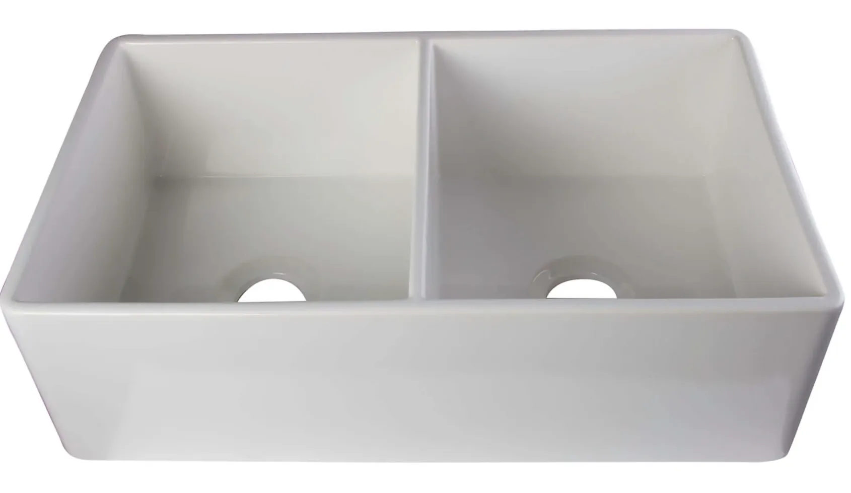 ALFI 32" Double Bowl Fireclay Farmhouse Apron Sink, White, AB538-W