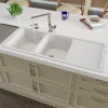 ALFI 46" Double Bowl Granite Composite Kitchen Sink with Drainboard, White, AB4620DI-W