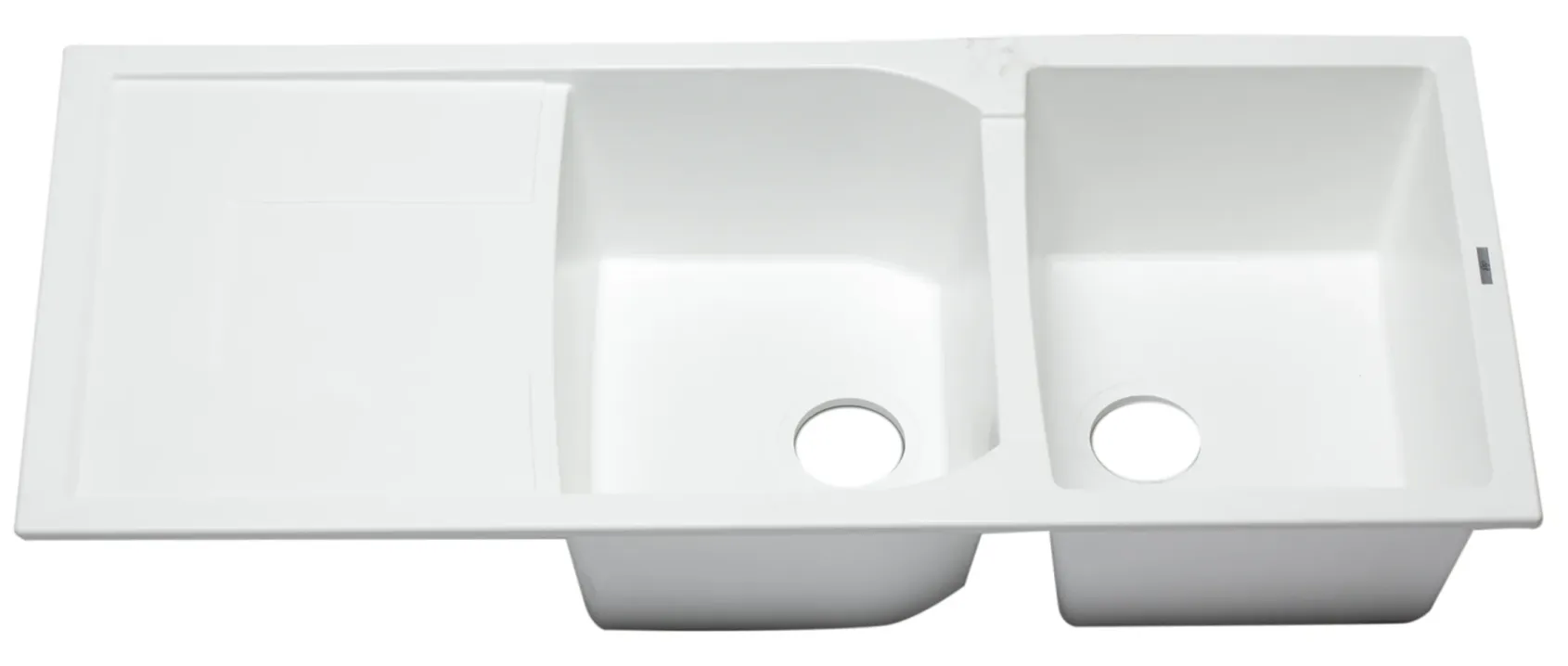 ALFI 46" Double Bowl Granite Composite Kitchen Sink with Drainboard, White, AB4620DI-W