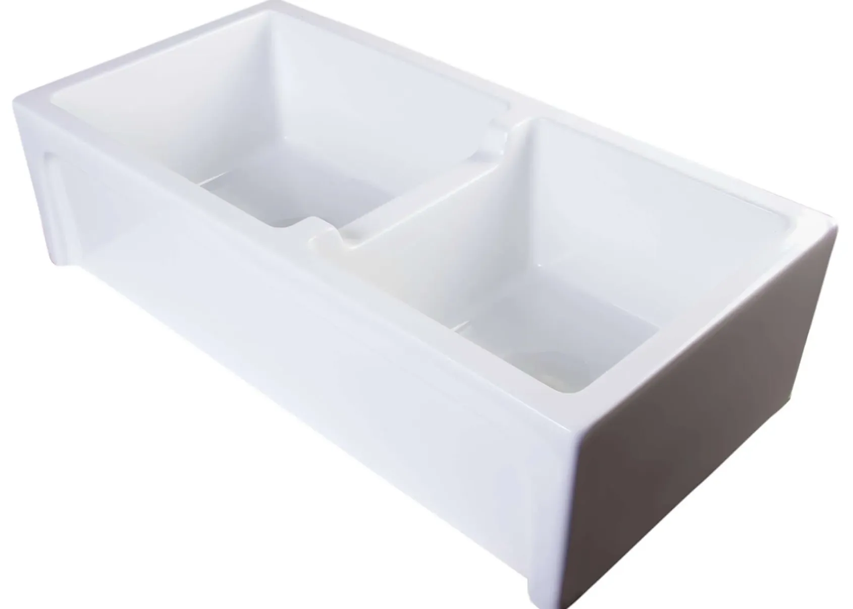 ALFI 36" Double Bowl Thick Wall Fireclay Farmhouse Apron Sink, White, AB3618ARCH-W