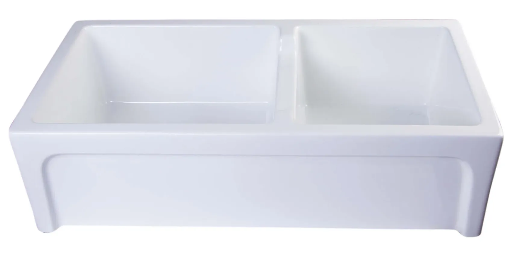 ALFI 36" Double Bowl Thick Wall Fireclay Farmhouse Apron Sink, White, AB3618ARCH-W