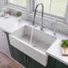 ALFI 33" Fireclay Farmhouse Kitchen Sink, Single Bowl, Reversible, White, AB3318HS-W