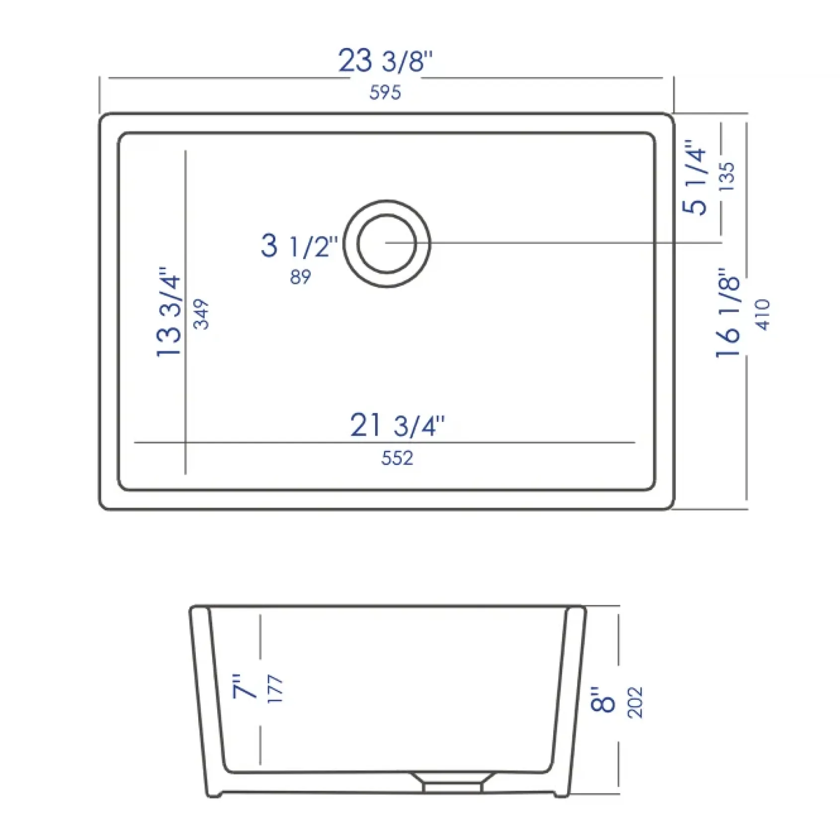 ALFI 23" Fireclay Smooth Apron Single Bowl Farmhouse Apron Sink, Biscuit AB503-B