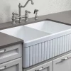 ALFI 32" Fluted Double Bowl Fireclay Farmhouse Apron Sink, White, AB537-W