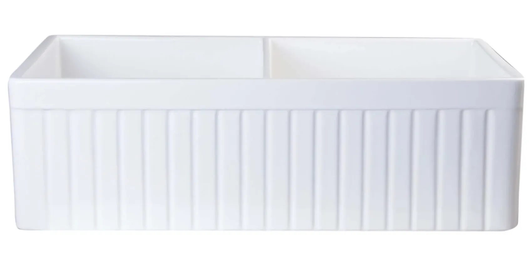 ALFI 32" Fluted Double Bowl Fireclay Farmhouse Apron Sink, White, AB537-W
