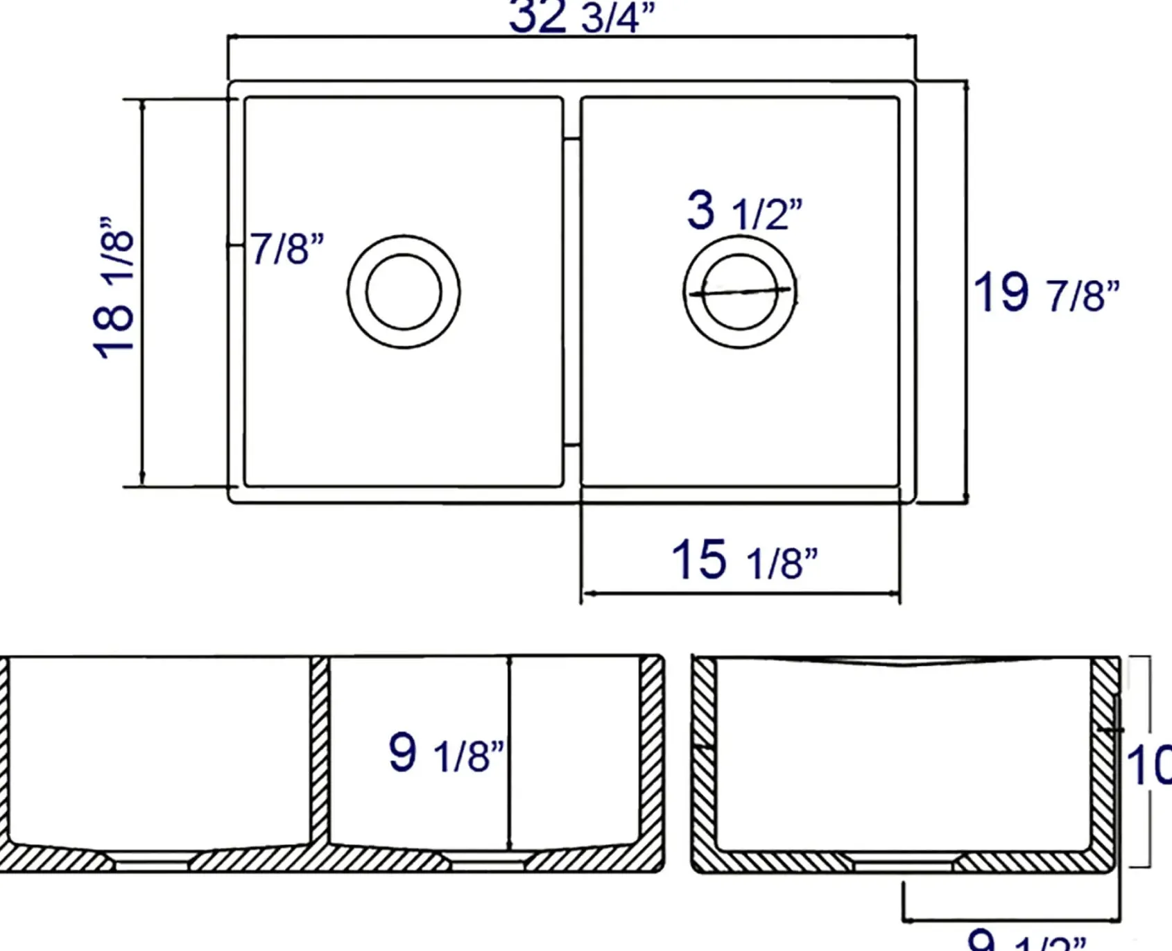 ALFI 32" Fluted Double Bowl Fireclay Farmhouse Apron Sink, White, AB537-W