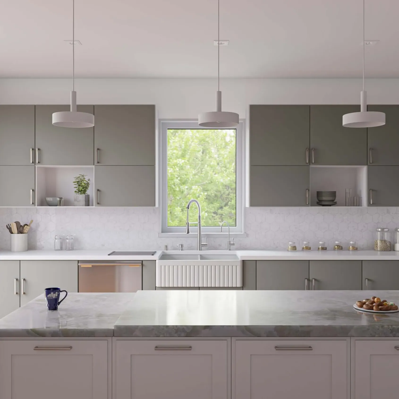 ALFI 32" Fluted Double Bowl Fireclay Farmhouse Apron Sink, White, AB537-W
