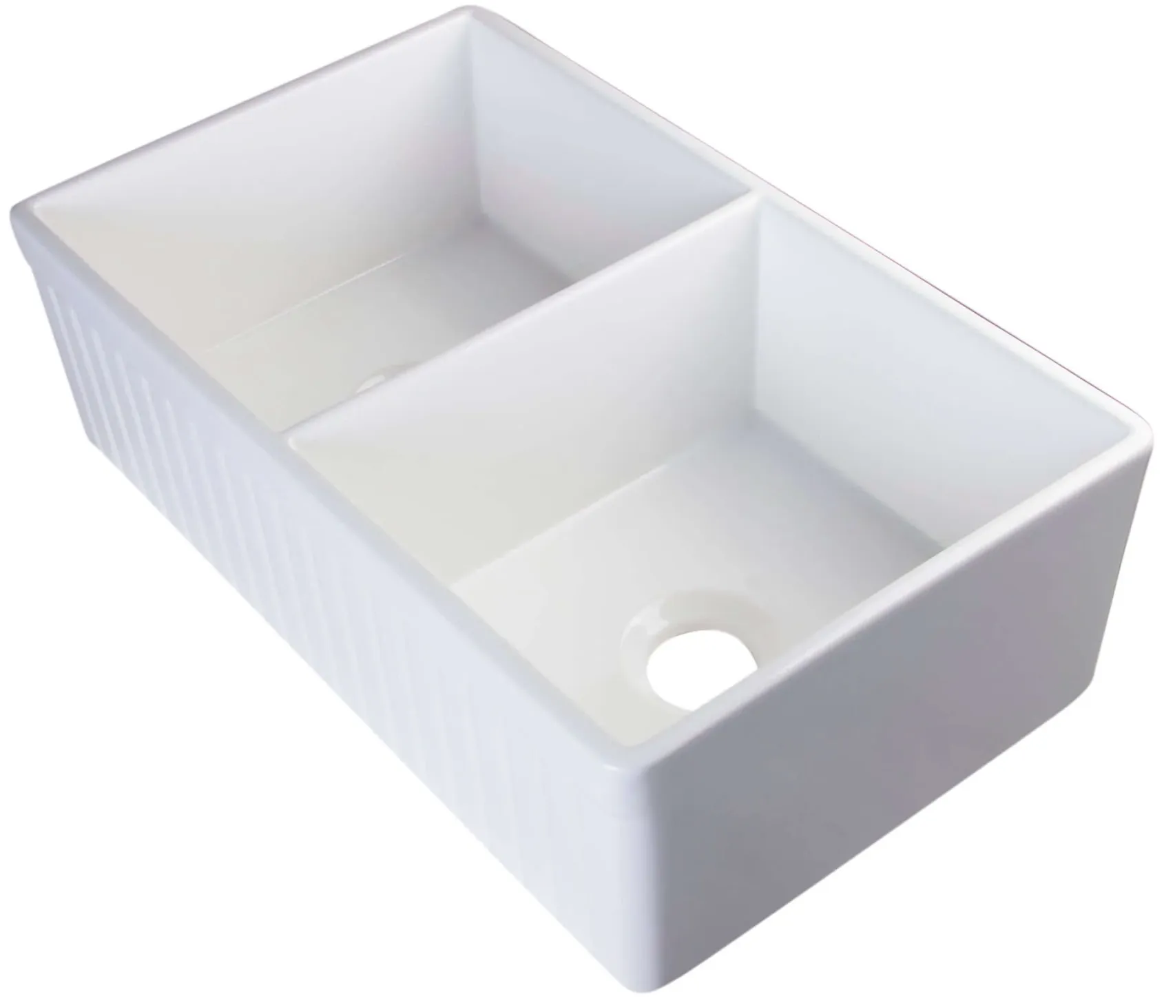 ALFI 32" Fluted Double Bowl Fireclay Farmhouse Apron Sink, White, AB537-W