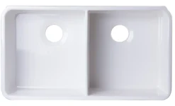 ALFI 32 inch White Double Bowl Fireclay Undermount Kitchen Sink, AB512UM-W