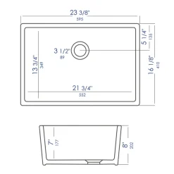 ALFI 24 inch White Single Bowl Fireclay Undermount Kitchen Sink, AB503UM-W