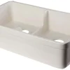 ALFI 32" Short Wall Double Bowl Fireclay Farmhouse Apron Sink, Biscuit, AB5123-B