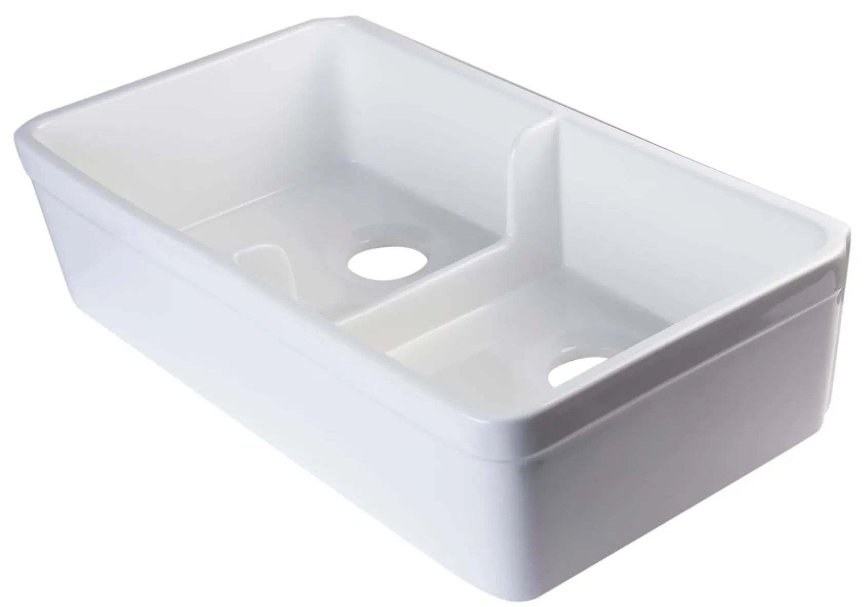 ALFI 32" Short Wall Double Bowl Fireclay Farmhouse Apron Sink, White, AB5123-W