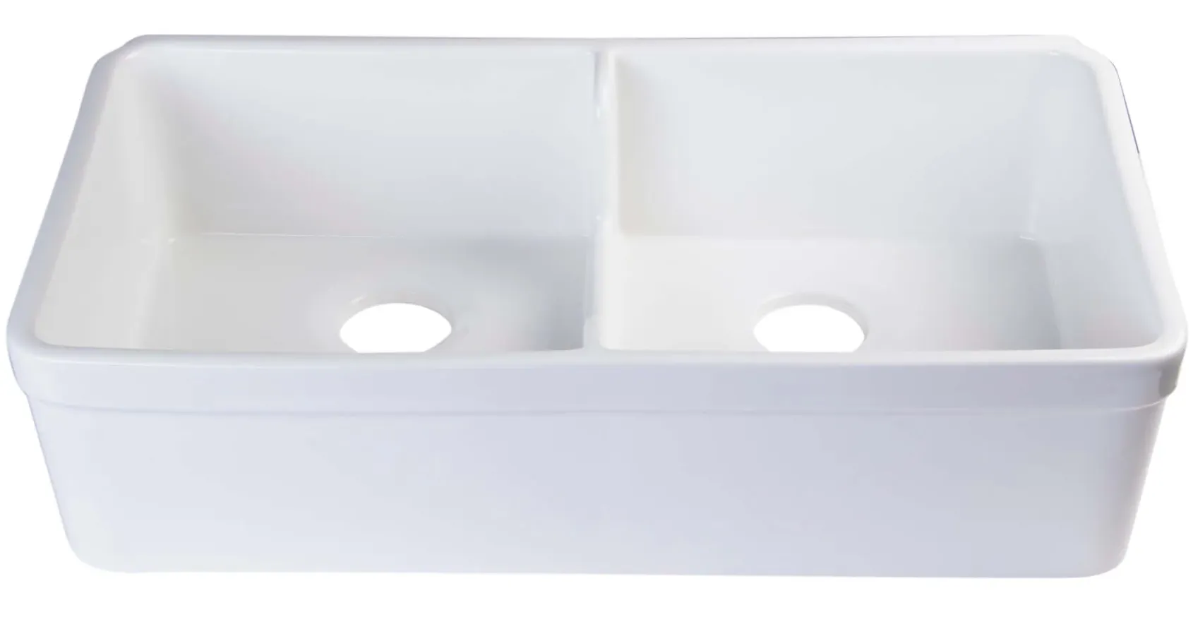 ALFI 32" Short Wall Double Bowl Fireclay Farmhouse Apron Sink, White, AB5123-W