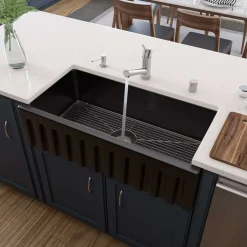 ALFI 36" Single Bowl Fireclay Farmhouse Kitchen Sink, Black Gloss, Reversible, AB3618HS-BG