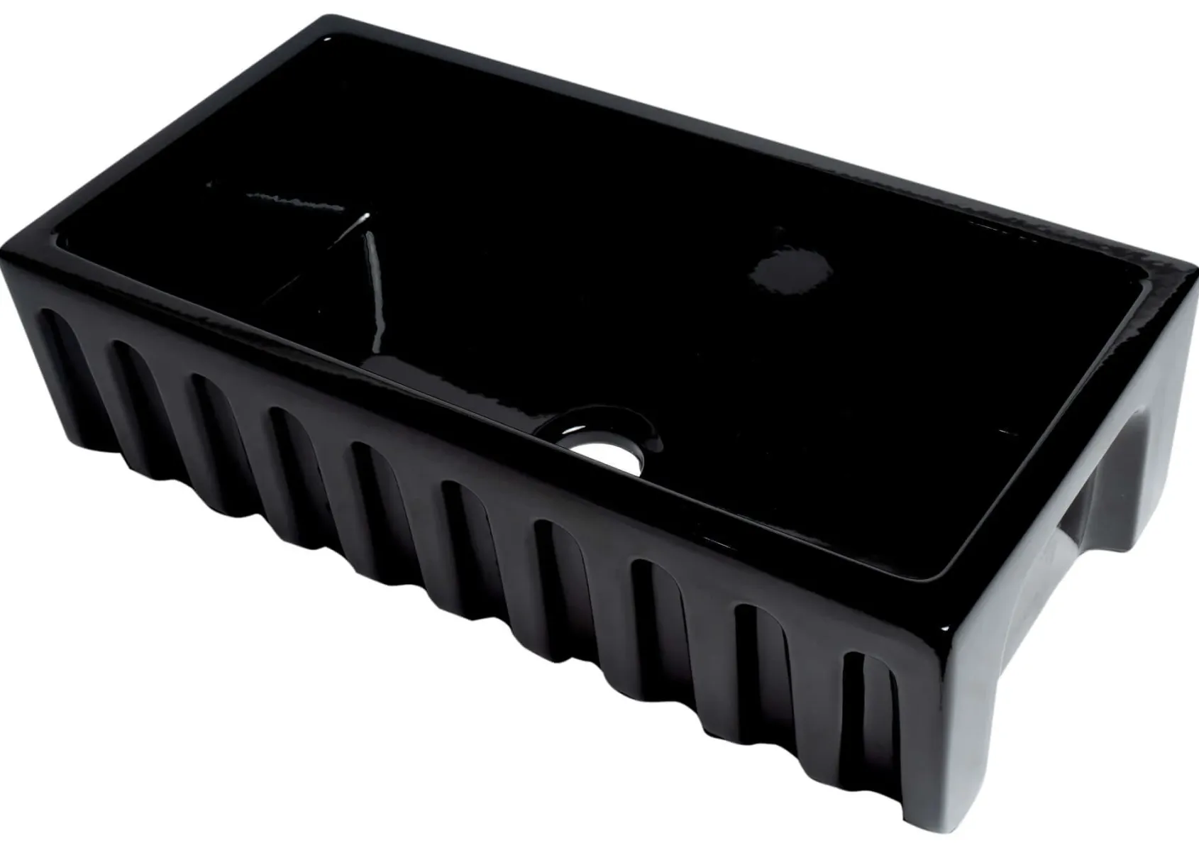 ALFI 36" Single Bowl Fireclay Farmhouse Kitchen Sink, Black Gloss, Reversible, AB3618HS-BG