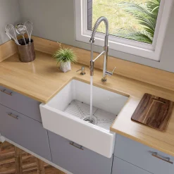 ALFI 24" Single Bowl Fireclay Farmhouse Apron Sink, White, Reversible, AB2418HS-W