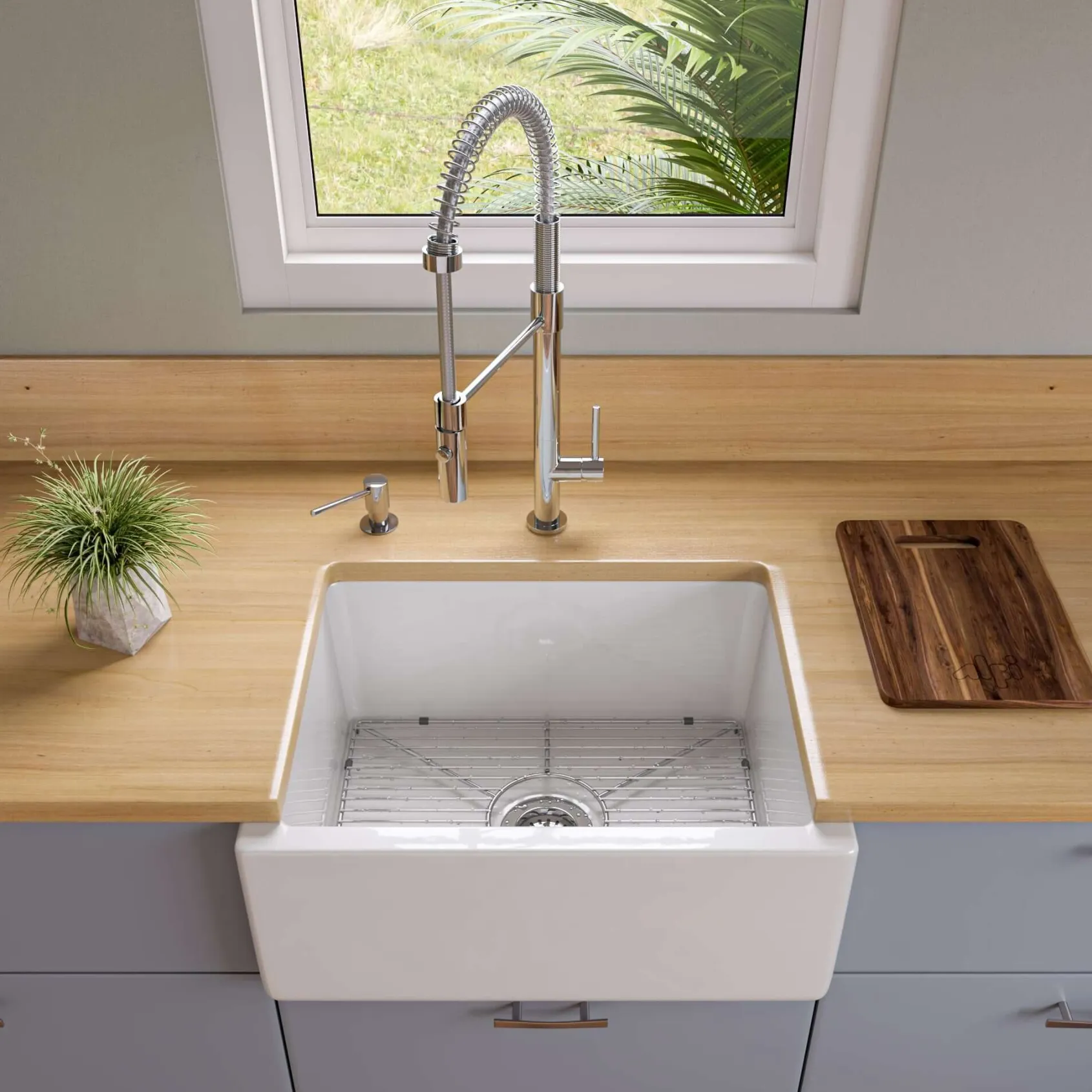 ALFI 24" Single Bowl Fireclay Farmhouse Apron Sink, White, Reversible, AB2418HS-W