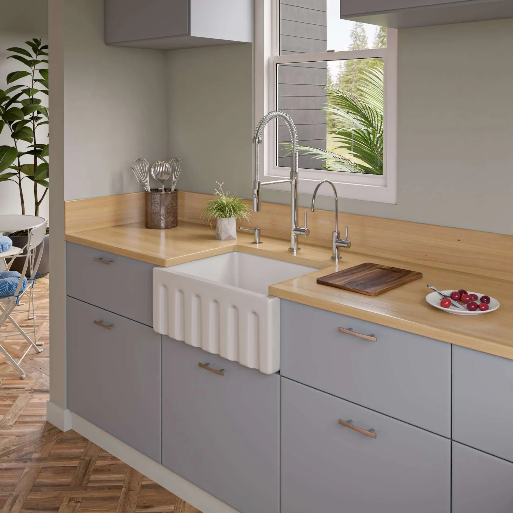 ALFI 24" Single Bowl Fireclay Farmhouse Apron Sink, White, Reversible, AB2418HS-W
