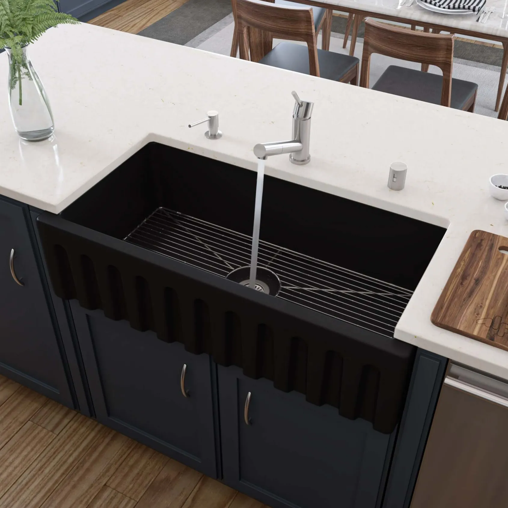 ALFI 36" Single Bowl Fireclay Farmhouse Kitchen Sink, Black Matte, Reversible, AB3618HS-BM