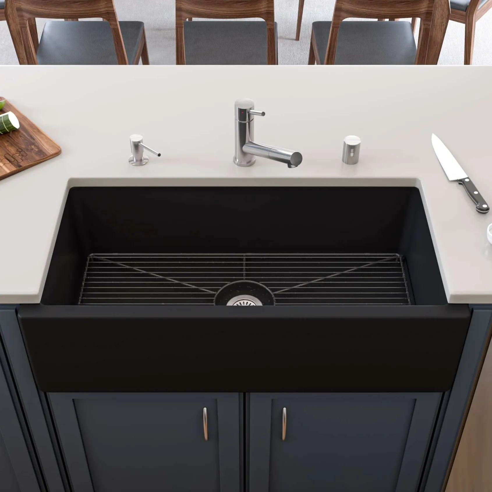 ALFI 36" Single Bowl Fireclay Farmhouse Kitchen Sink, Black Matte, Reversible, AB3618HS-BM