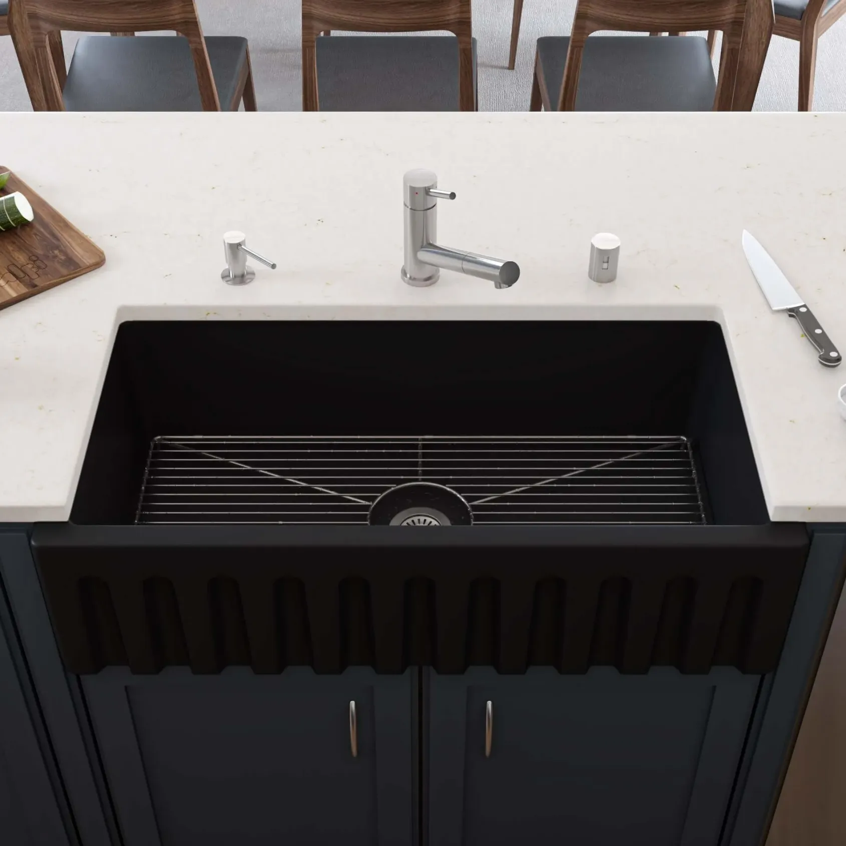 ALFI 36" Single Bowl Fireclay Farmhouse Kitchen Sink, Black Matte, Reversible, AB3618HS-BM