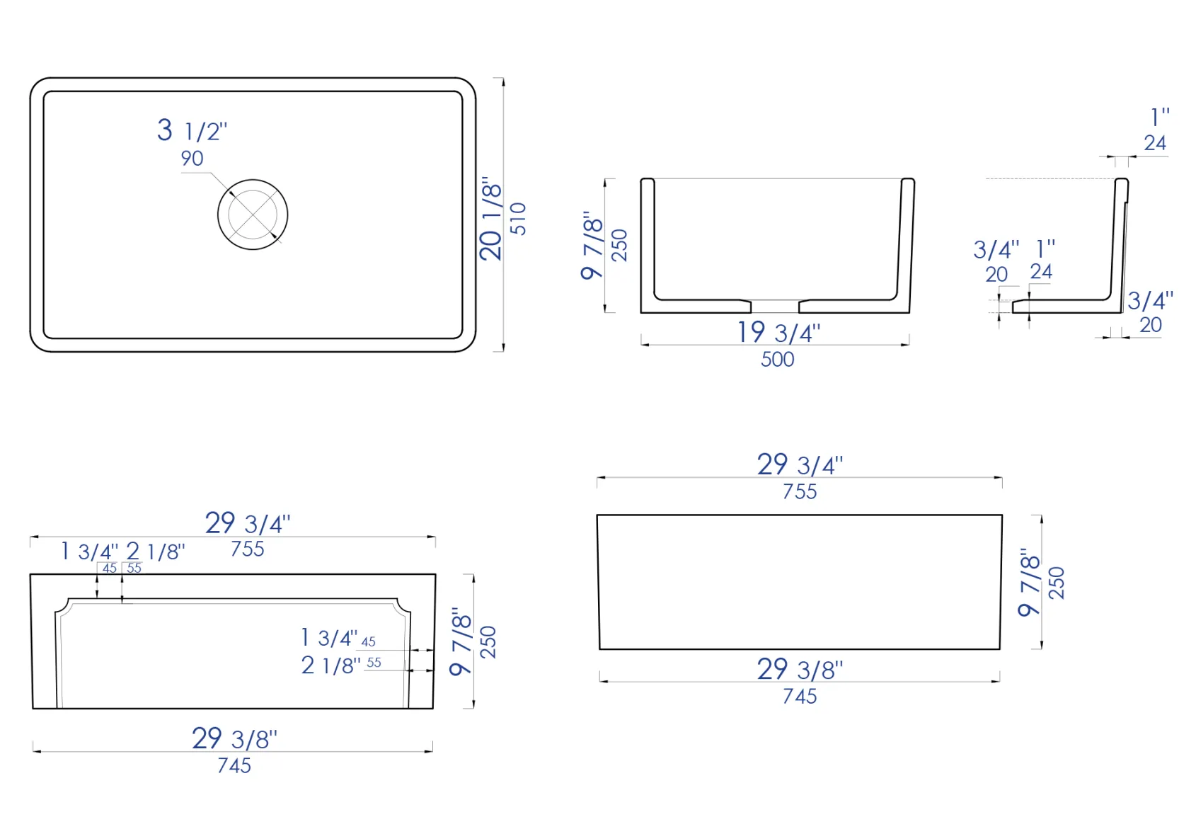 ALFI 30" Single Bowl Fireclay Farmhouse Apron Sink, Biscuit, AB3020SB-B