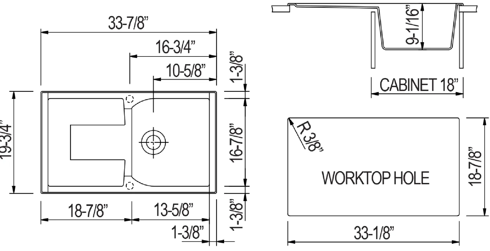 ALFI 34" Single Bowl Granite Composite Kitchen Sink with Drainboard, White, AB1620DI-W