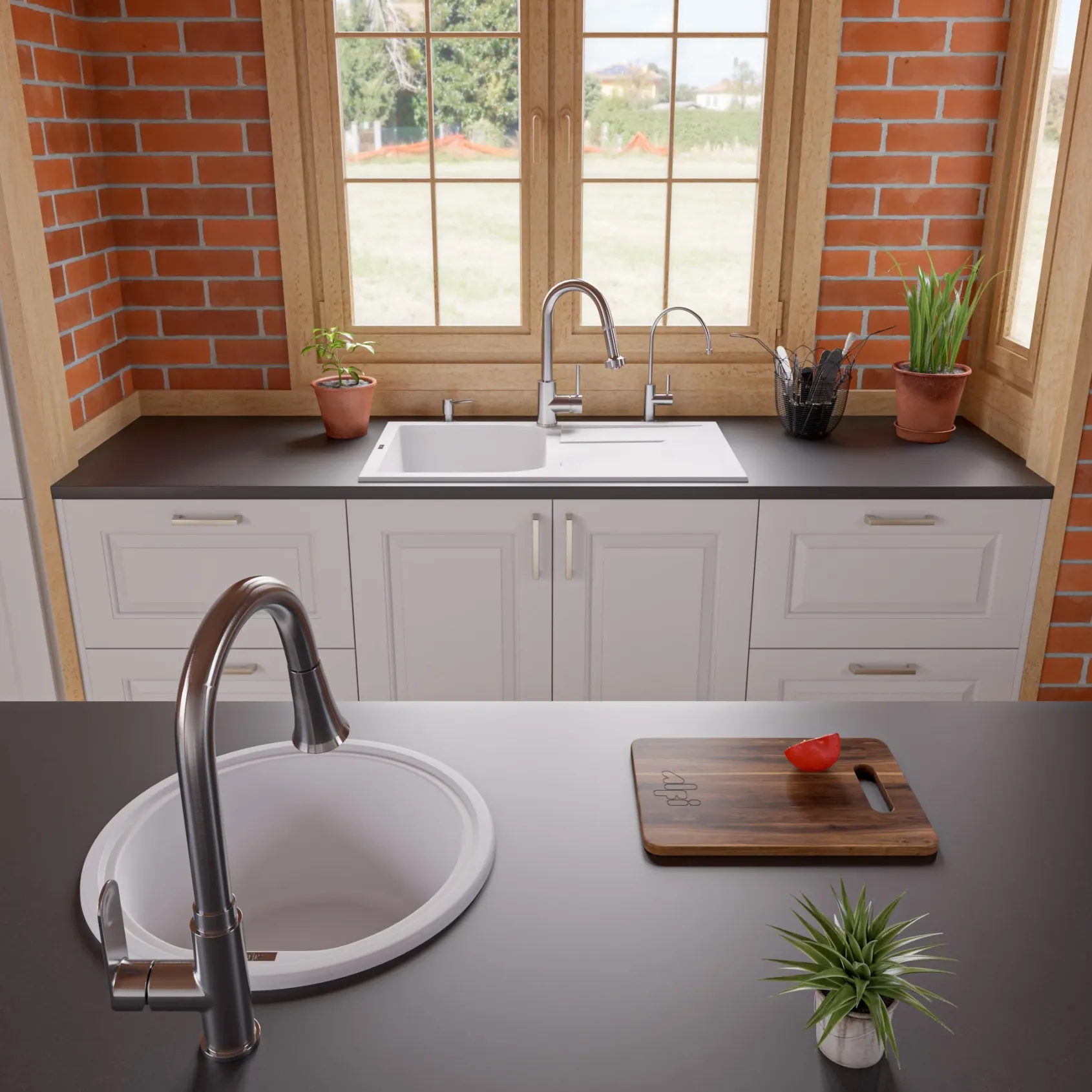 ALFI 34" Single Bowl Granite Composite Kitchen Sink with Drainboard, White, AB1620DI-W
