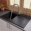ALFI 34" Single Bowl Granite Composite Kitchen Sink with Drainboard, Black, AB1620DI-BLA