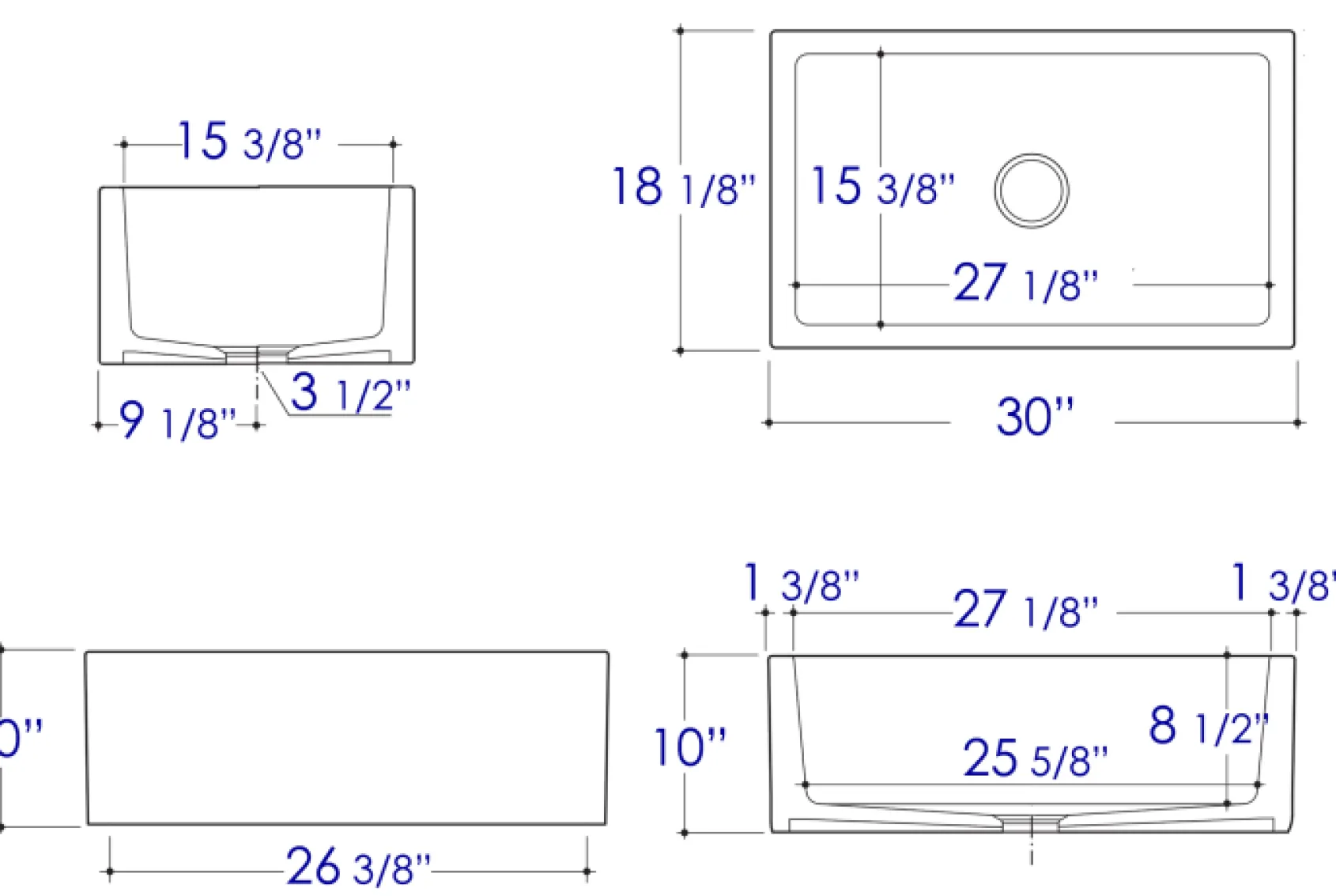 ALFI 30" Single Bowl Thick Wall Fireclay Farmhouse Apron Sink, Biscuit, AB3018SB-B